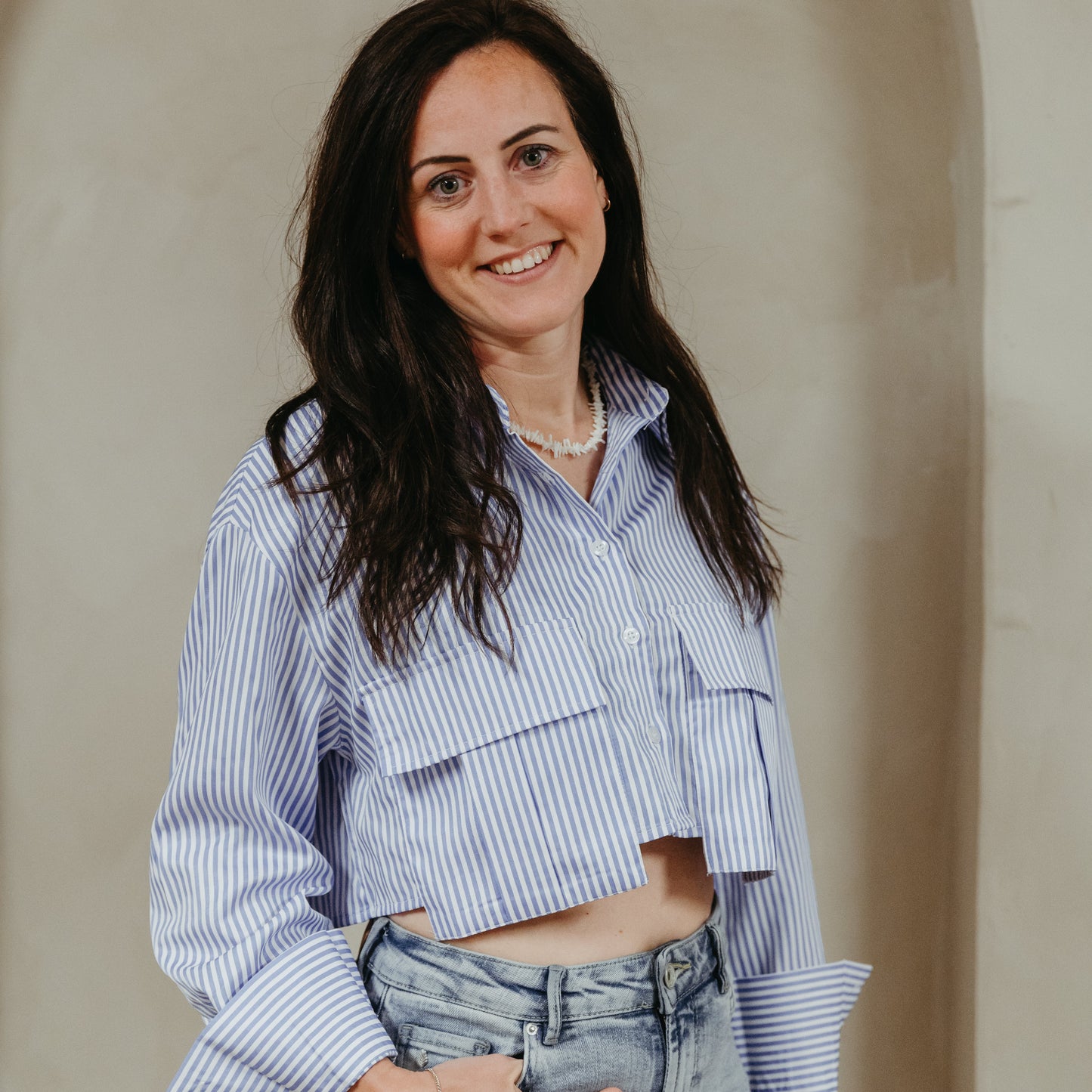 Blouse - Aila | Blauw wit gestreept
