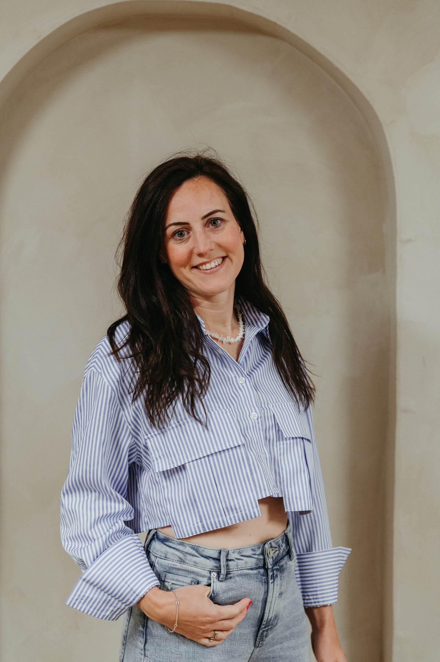 Blouse - Aila | Blauw wit gestreept